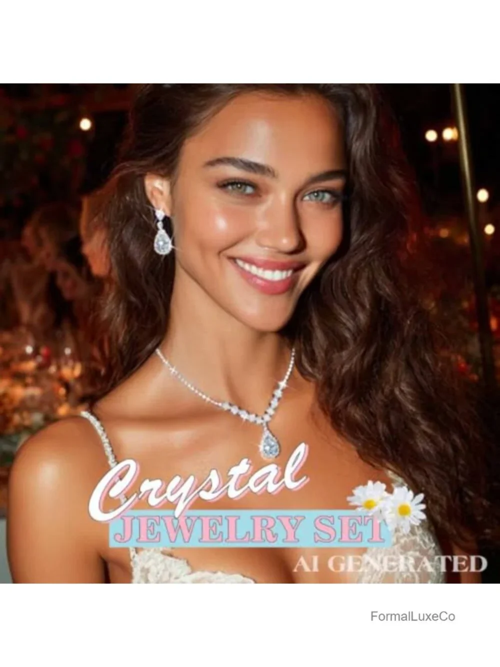 Silver Rhinestone Bridal Jewelry Set Necklace Earrings Adjustable Wedding